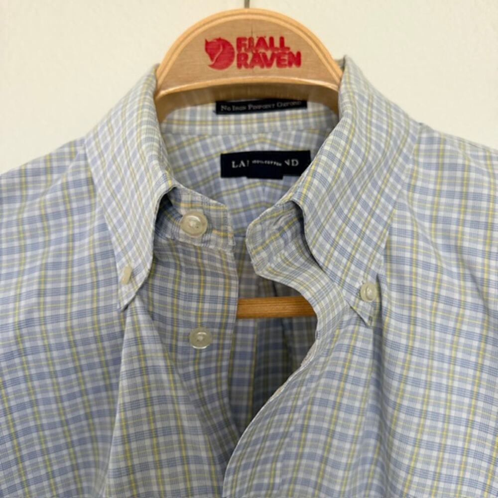 Lands' End No Iron Pinpoint Oxford Men 15-1/2 - 35 100% Cotton Plaid Blue White
